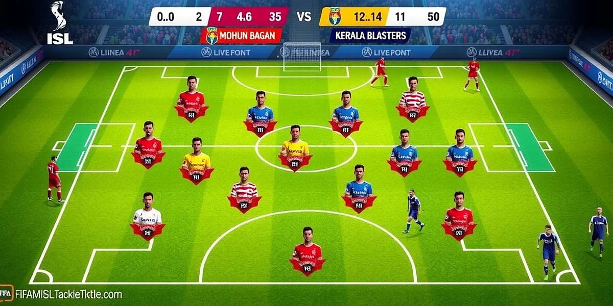 ISL Defensive Action in FIFA Mobile Tackle Titan FIFA Mobile Tackle Titan screenshot showing an ISL match between ATK Mohun Bagan and Kerala Blasters with authentic defensive formations